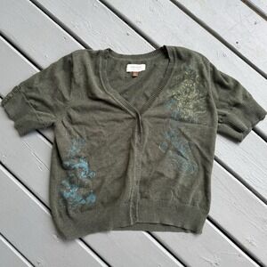 Sonoma Women's XL Green Short Sleeve Cardigan Floral Graphic Grunge Punk Y2K